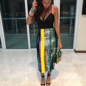 Multicolor Sequin Midi Skirt sz S